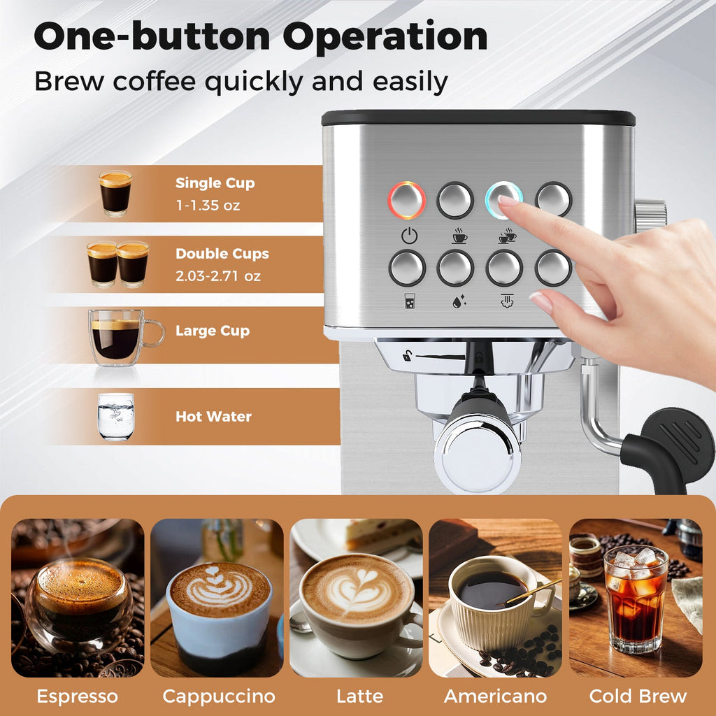 20-Bar Espresso Machine with Milk Frother — Stainless Steel