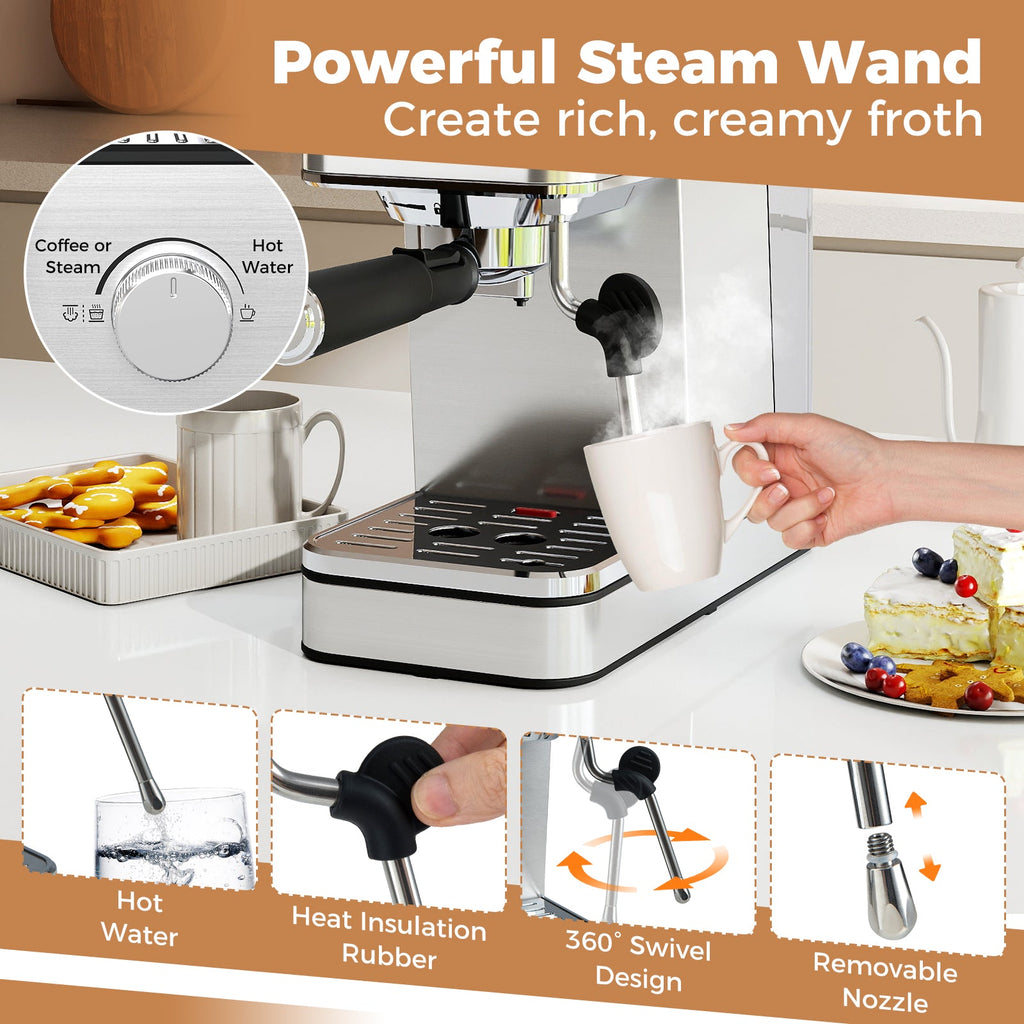 20-Bar Espresso Machine with Milk Frother — Stainless Steel