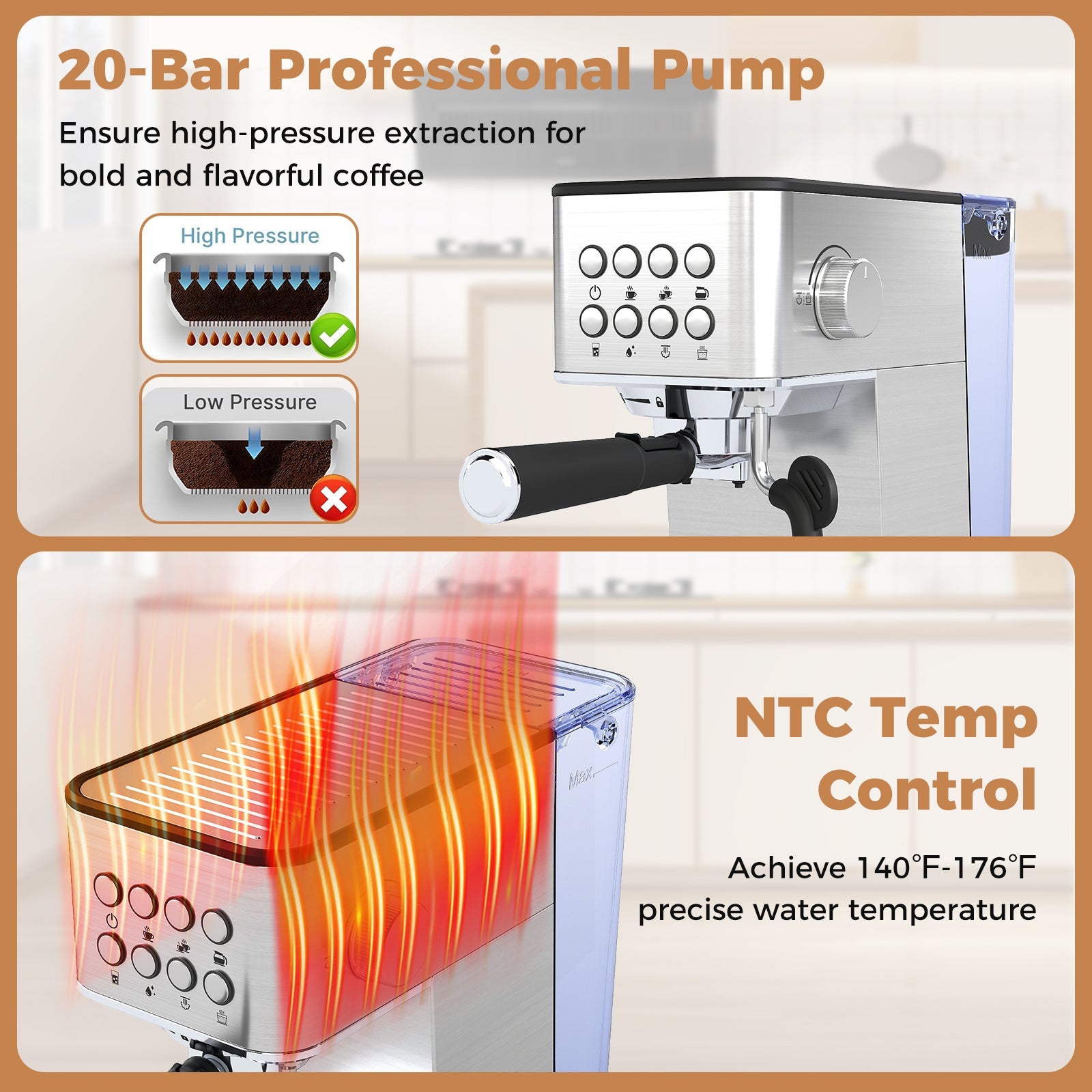 20-Bar Espresso Machine with Milk Frother — Stainless Steel