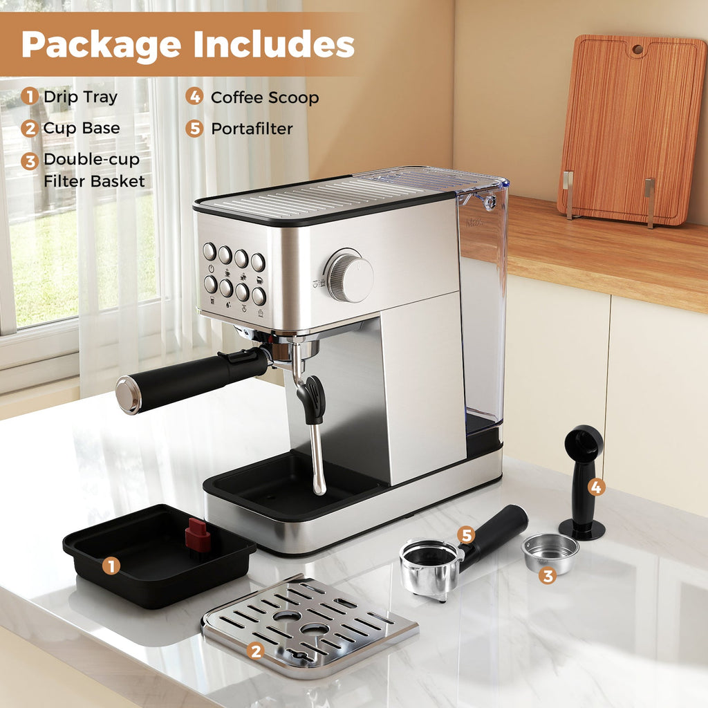 20-Bar Espresso Machine with Milk Frother — Stainless Steel