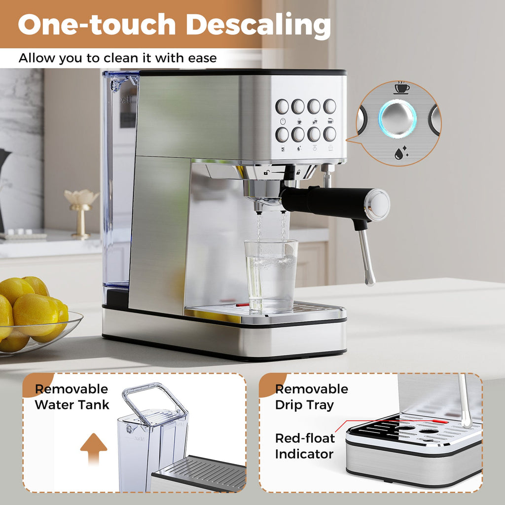 20-Bar Espresso Machine with Milk Frother — Stainless Steel