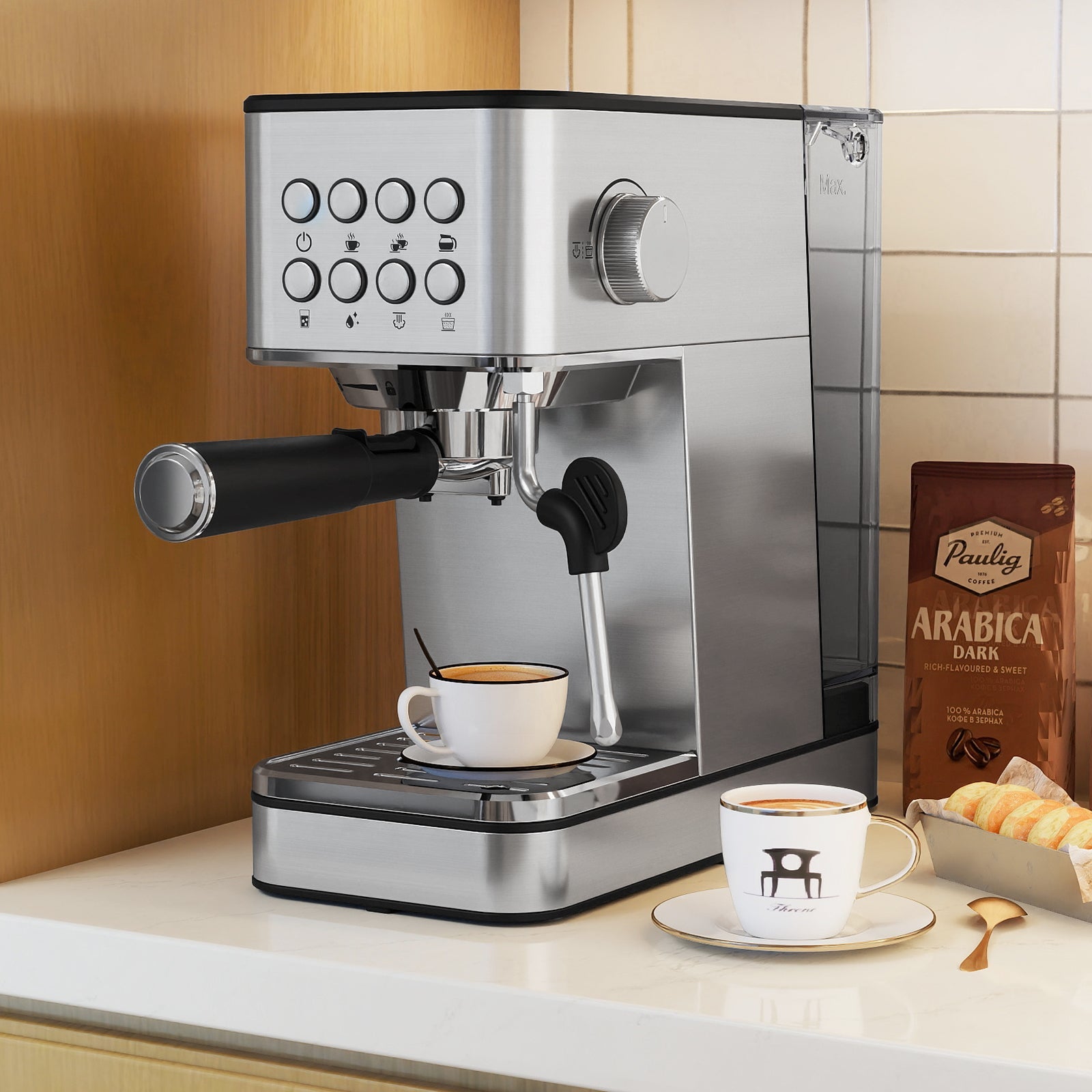 20-Bar Espresso Machine with Milk Frother — Stainless Steel
