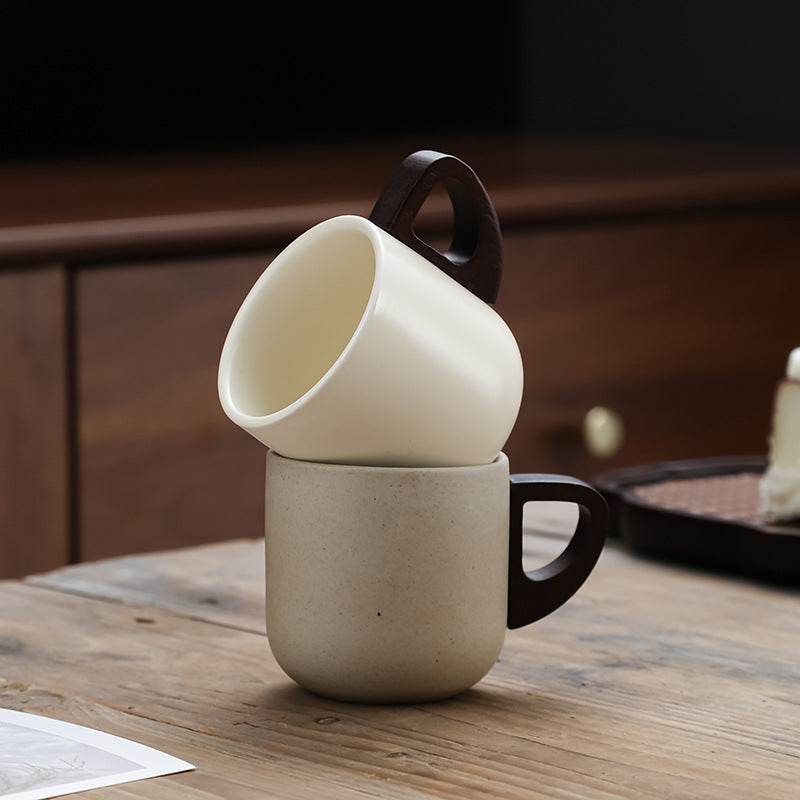 Handcrafted Ceramic Espresso Cup with Wooden Handle