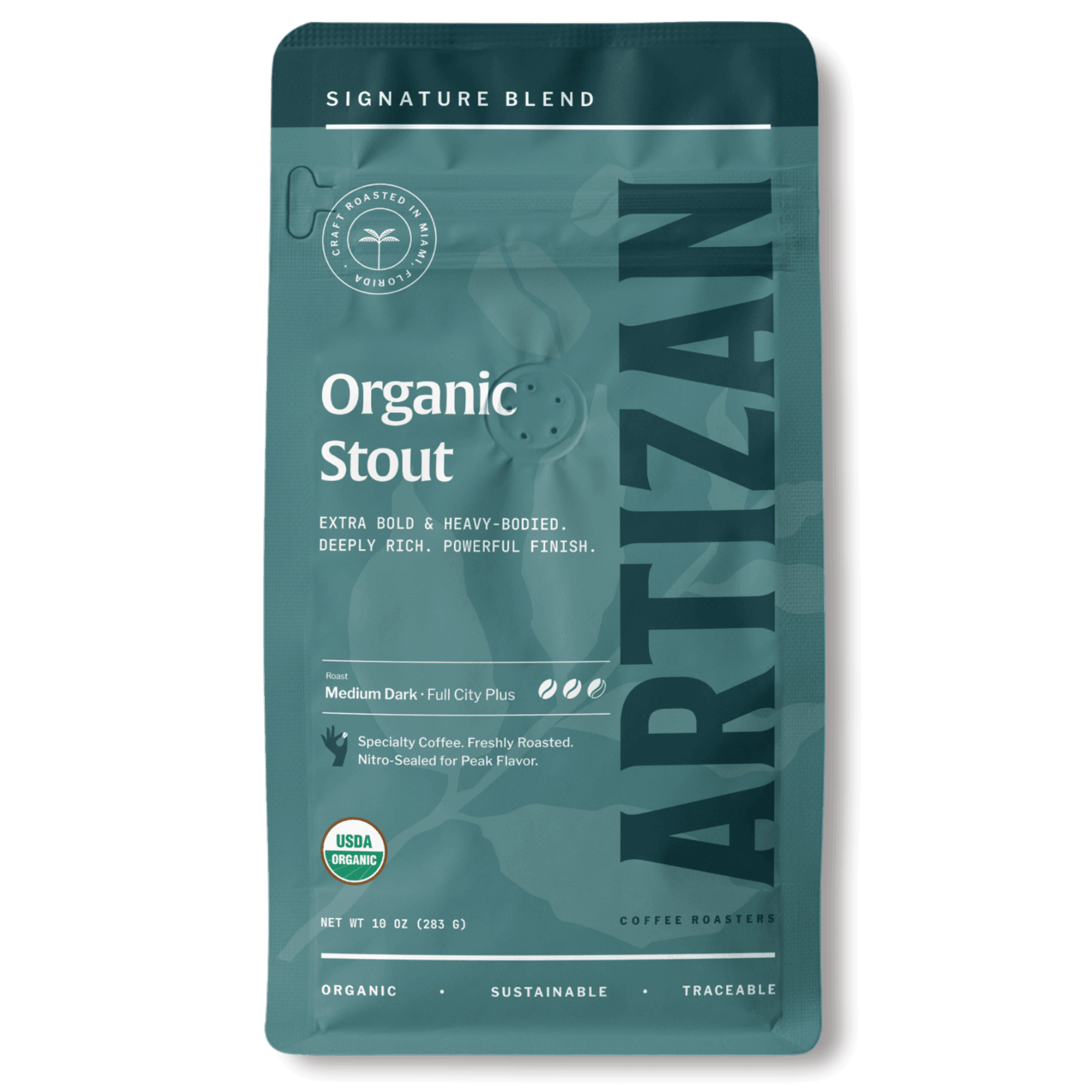 Organic Stout original preprinted package, front view