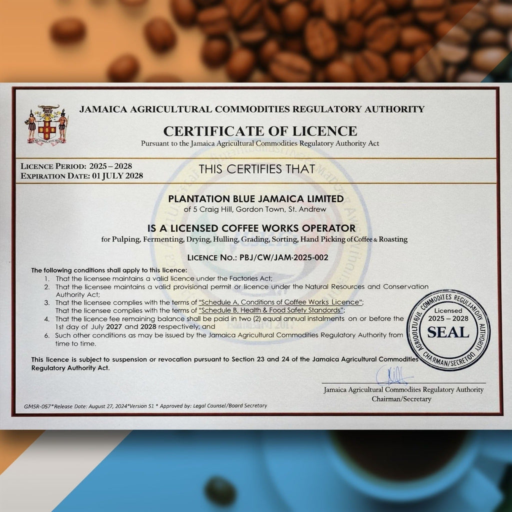 Plantation Blue 100% Jamaica Blue Mountain Coffee — 16 oz Whole Bean