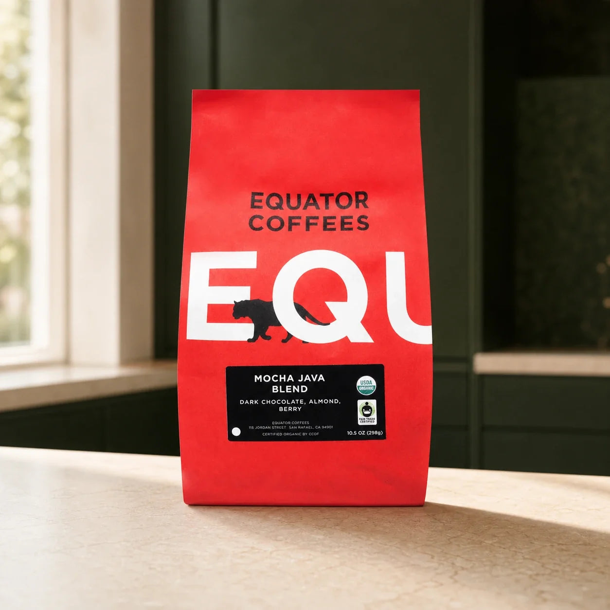 Equator Coffees Mocha Java Blend coffee bag, front of package
