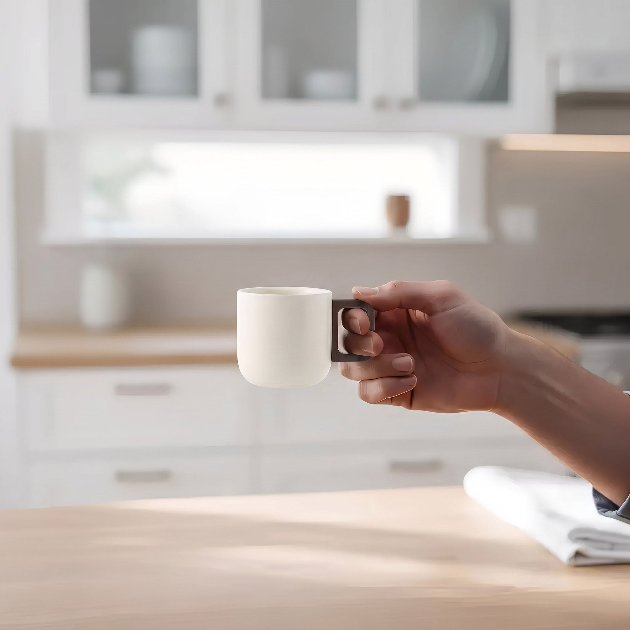Handcrafted Ceramic Espresso Cup with Wooden Handle