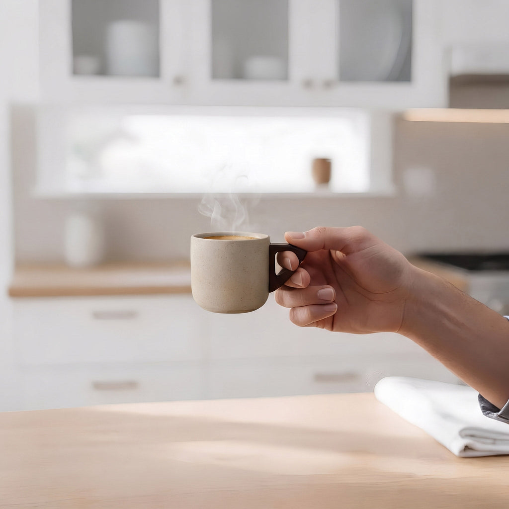 Handcrafted Ceramic Espresso Cup with Wooden Handle