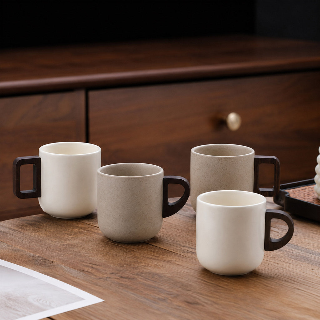 Handcrafted Ceramic Espresso Cup with Wooden Handle