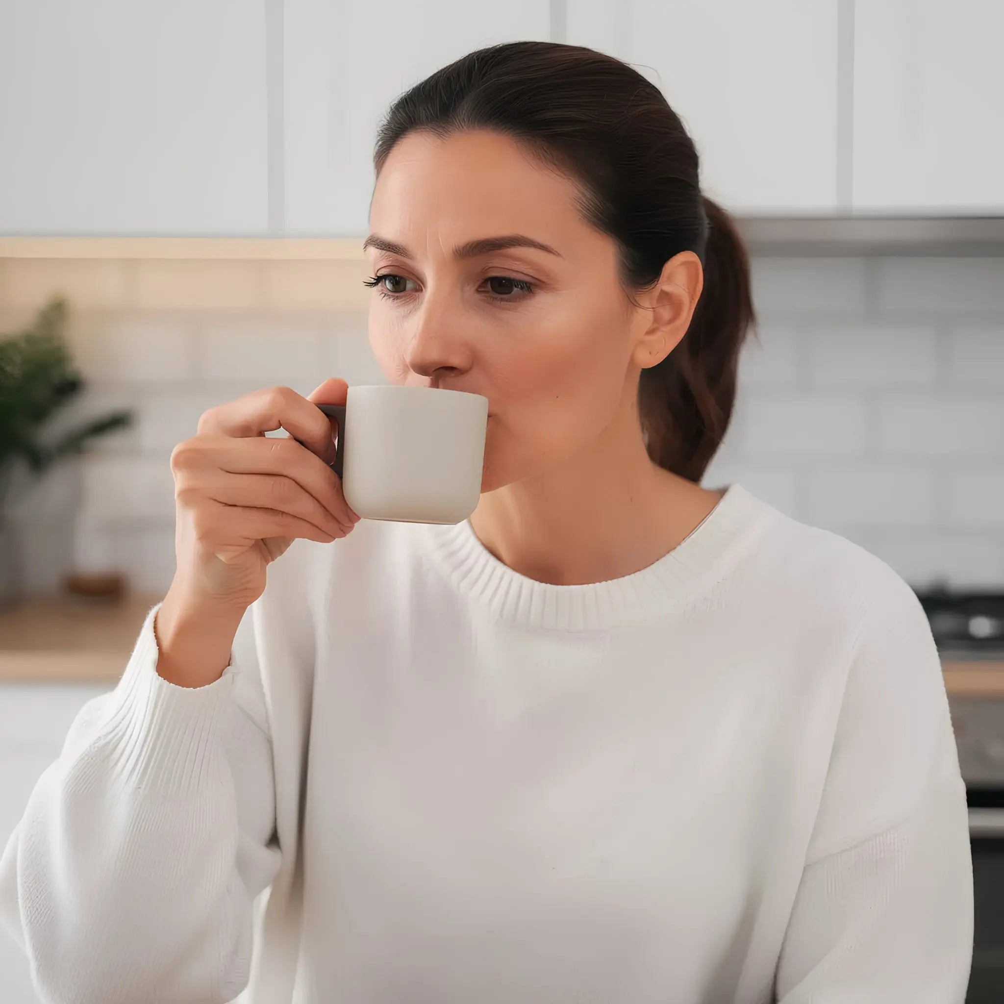 Handcrafted Ceramic Espresso Cup with Wooden Handle