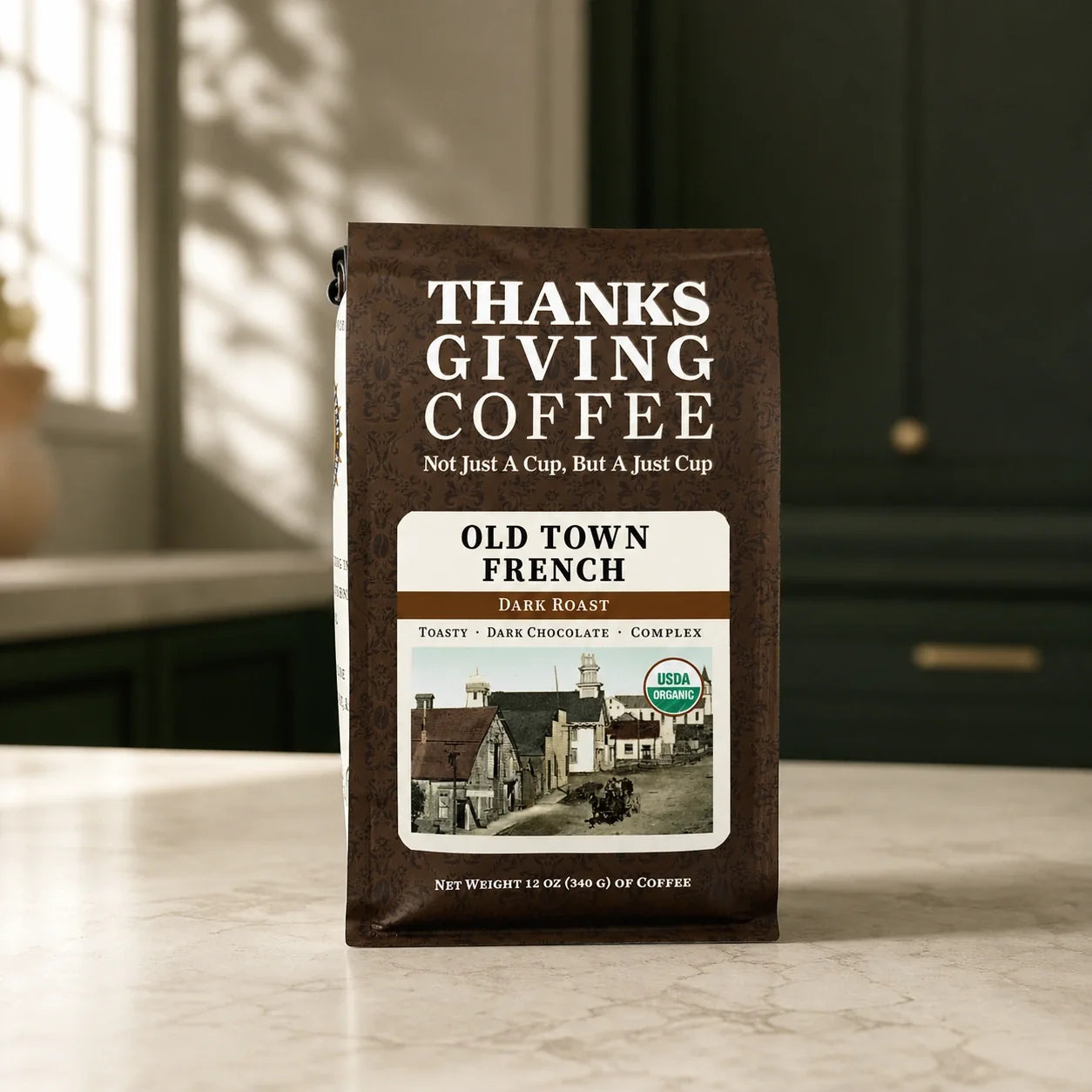 Thanksgiving Coffee Old Town French coffee bag, front of package