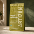 Artizan Organic Guatemala coffee bag on limestone counter