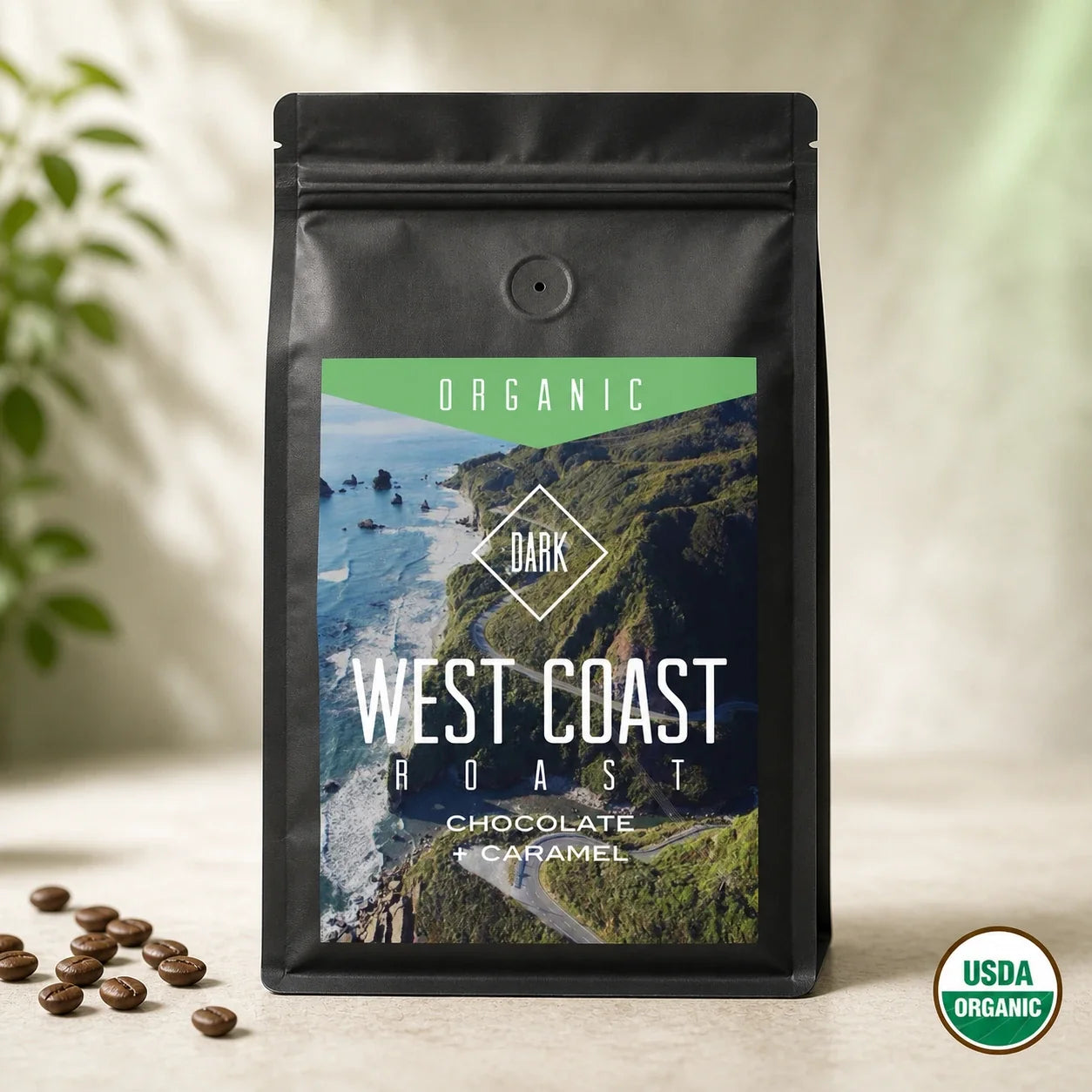 Centri Coffee Organic West Coast Roast coffee bag, front of package