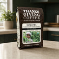 Thanksgiving Coffee Sumatra Takengon Highlands coffee bag, front of package